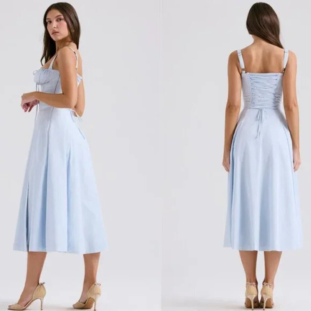 HOUSE OF CB 'Carmen' Soft Blue Cotton Bustier Sundress NWOT - Picture 8 of 9